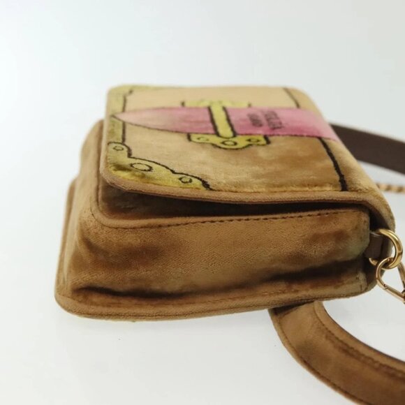 PRADA Chain Kaye Shoulder Bag Velor Beige Gold Auth 141360 - Picture 6 of 16